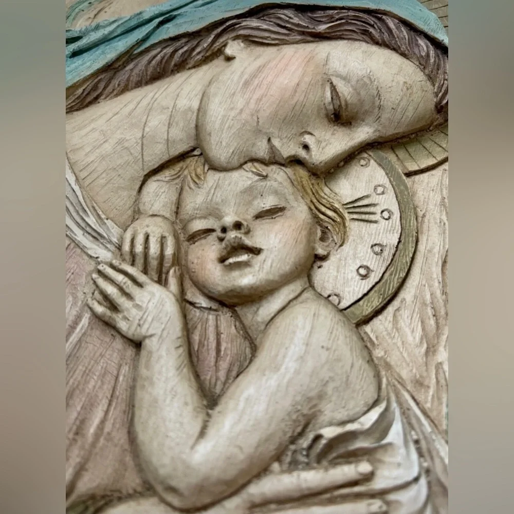 Vintage Bertagna Handpainted Religious Madonna Mary Jesus 18x13 Made In Italy - Picture 3 of 7